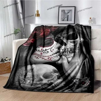 3D готически ужас женски череп реколта мода фланела одеяло меки удобни плюшени одеяло спалня хол диван одеяло