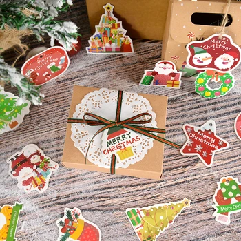 12Pcs Весела Коледа Tags Опаковане на подаръци Hang Tags Дядо Коледа етикет с въже DIY коледно дърво украшение коледно парти украса