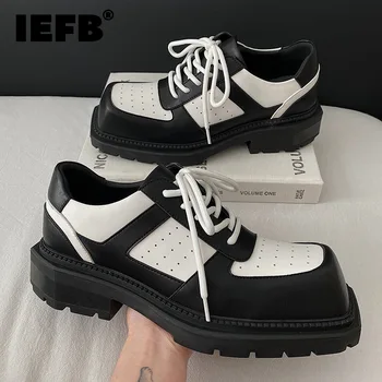 IEFB дишаща мъжка обувка пачуърк квадратна глава корейски нова мода мъжки случайни PU кожа дерби обувки дантела нагоре 2023 Есен C1516