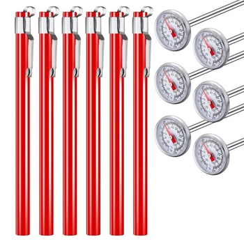 6PCS кухненски термометър от неръждаема стомана 1-инчов термометър с червено 5-инчово дълго стъбло