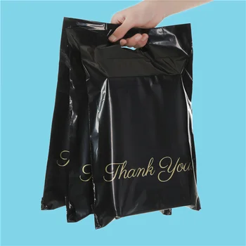 50pcs злато черна дръжка експресна чанта Благодаря ви Голяма пазарска чанта за изпращане на куриерски чанти Самозалепващо се лепило водоустойчив поли плик