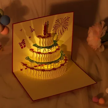 Led триизмерна торта за рожден ден Благославяща картичка Музикална светлина Поздравителна картичка Подаръчно парти Сватбена декорация Подарки На Новый Год
