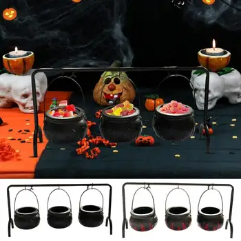 Хелоуин Котел Декор Бонбони Купа Вещици Казан Pot Сервиране Bowls На Rack Fun Зловещ Сладък Вещици Казан Сервиране Купи За