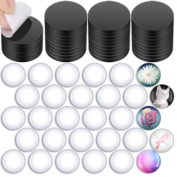 Магнити за хладилник за DIY занаяти комплекти кръгли магнитни дискове с прозрачни куполни кабошони Стъклени магнити дискове (48 комплекта) черен