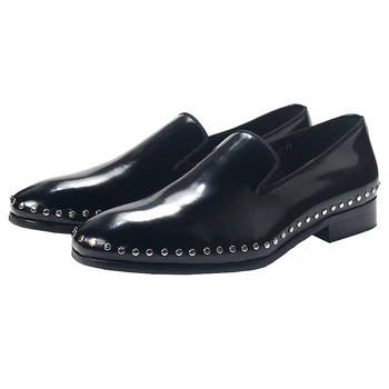 Нова мода Зима Естествена кожа Черна Мъжки обувки Официална рокля обувки Топ клас Oxford Slip на ръчно изработени мокасини