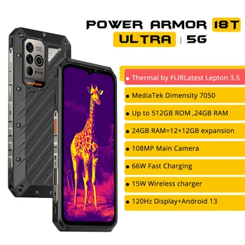 Ulefone Power Armor 18T Ultra 5G здрав телефон 512GB ROM + 24GB RAM термични изображенияКамера FLIR® смартфон