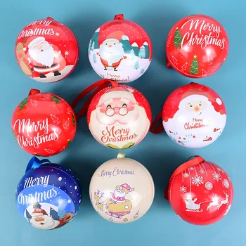 2Pcs Весела Коледа Дядо Коледа печат кръгла топка форма мини калай кутия кръг празен случай бонбони съхранение случай Navidad парти деца услуги