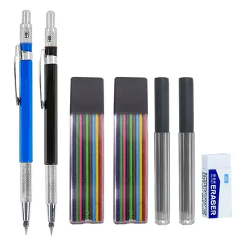 Студентски механичен комплект моливи 2.0 мм 2B черни оловни цветове Пълнене на дърводелски моливи за писане Скициране на изкуство Рисуване училище