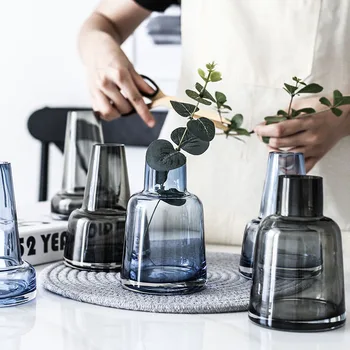 Скандинавски минималистичен фар стъкло ваза цвете аранжировка цвете маса плот хидропонна ваза сив тон десктоп декорация