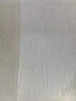 африкански мъниста ZH-13069810 тюл дантела плат високо качество пайети бродерия френски тюл дантели за Nigeiran парти рокля