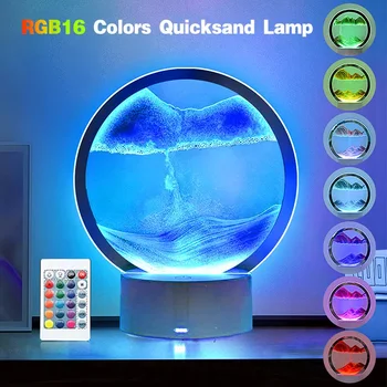 LED RGB пясъчна лампа 3D движеща се пясъчна арт рамка нощна светлина с 16 цвята пясъчен часовник светлина 3D дълбоководен дисплей с дистанционно
