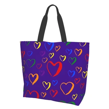 Голяма пазарска чанта Кухненски чанти за многократна употреба Гей гордост сърце отпечатана пазарска чанта за открито