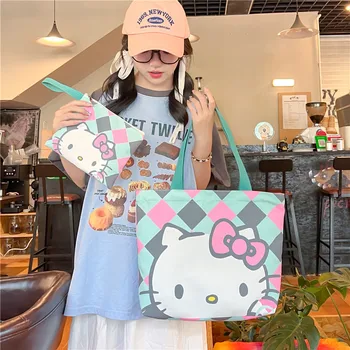 Kawaii Sanrio чанта за рамо Hello Kitty аниме карикатура сладък студент на открито голям капацитет козметични чанти за съхранение играчки момичета