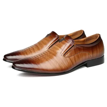Мъжки обувки Ретро рокля обувки Висококачествен бизнес PU кожа дантела нагоре обувки Официални обувки за сватбено тържество голям размер