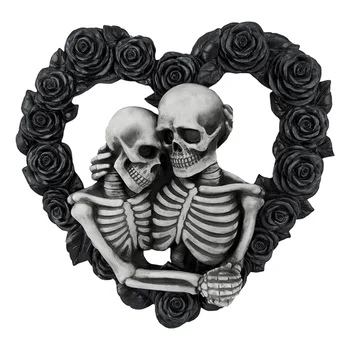 Скелет Двойка Къща Номер Черна роза Венец Висулка Орнамент Коледа Хелоуин Начало Венец Декорация Врата