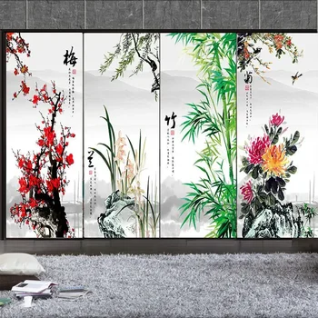 Бамбук китайски стил стикери DIY стена изкуство декорация баня прозорец стикери хол спалня поверителност прозорец стикери