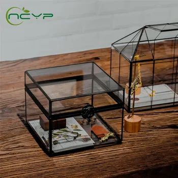NCYP Класическа ръчно изработена кутия за терариум от стъкло Геометрична терариум Растения Контейнер за съхранение на цветя Начало Декор Кутия черна