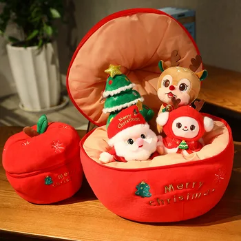 Нова забавна карикатура Дядо Коледа лосове плюшени играчки пълнени коледно дърво снежен човек ябълка плюши кукли Коледа парти декор за деца подаръци