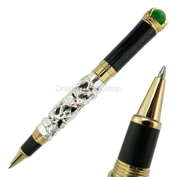 Jinhao Dragon King Rollerball Pen Metal Embossing Green Jewelry on Top, сребърен чертеж за писане на мастило JR004