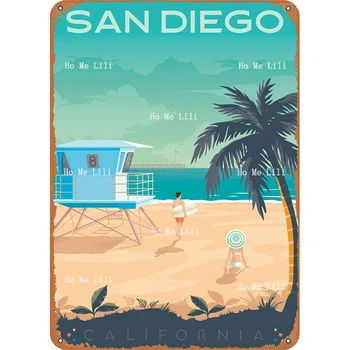 Сан Диего Плакат за пътуване Метални калаени знаци за дома Барове Клубове Кафенета Стенно изкуство декор
