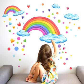 самозалепващи стикери за стена за декорация на детска стая, дъга, облаци, цвят, любов, сърце, точки, хол, направи си сам