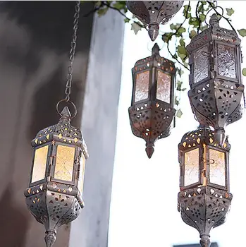 Реколта метал кухи стъкло марокански висящи чай светлина притежателя декоративни фенер съвпадение блок свещ малък tealight дома декор