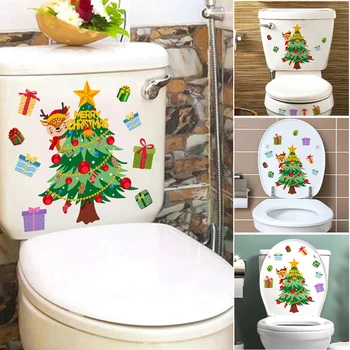 Тоалетна седалка прилепване коледна украса,стикери тоалетна капак стикери кабинет стъкло диагонал стикери за Коледа Начало декорат