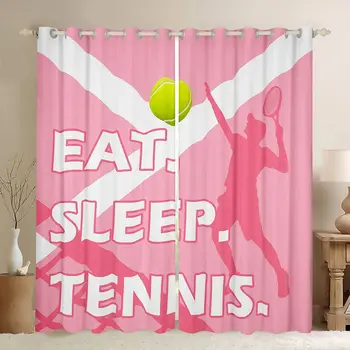 Тенис Прозоречни завеси Топка Спортни игри Затъмняване Завеси за деца Тийнейджъри Момчета Момичета Зелени топки Обработки на прозорци Декор 2 панела