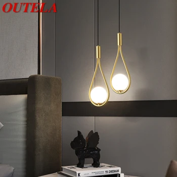OUTELA Съвременна месингова висулка LED златен меден полилей Прост творчески декоративен за домашна спалня