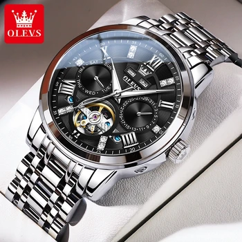 OLEVS Нов моден механичен часовник за мъже Скелет водоустойчив светлинен луксозен мъжки часовници Седмичен календар Мъжки ръчен часовник 2023