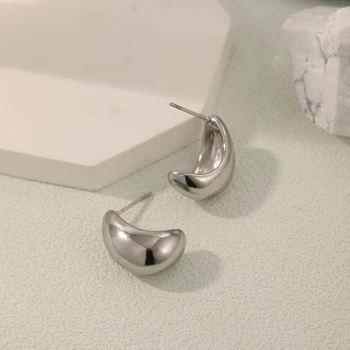 Класически сребърни обеци с форма на полумесец от неръждаема стомана за жени, ежедневно съвпадение, аксесоари за дата и празнично облекло