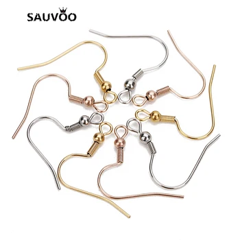 SAUVOO 3 цвята 20pcs 20x20mm неръждаема стомана ухото проводници куки с пролетта и топка обица находки аксесоари