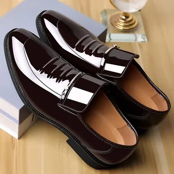 NEW Мъжки официални обувки Луксозна марка 2023 Мъжка рокля за мокасини Лачена кожа Дишаща приплъзване на черни обувки за шофиране плюс размер 38-48