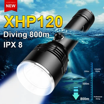 2024 Най-мощното професионално фенерче за гмуркане XHP120 Мощен водолазен фенер акумулаторна подводна лампа IPX8 водоустойчива
