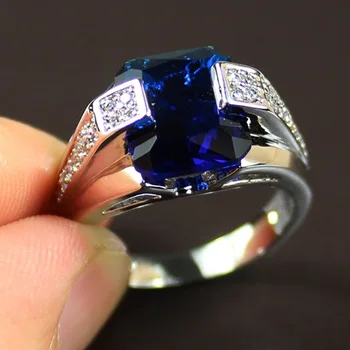 Изящен син вграден циркон пръстен за жени мода личност медна сплав пръст пръстен женски парти годежни бижута