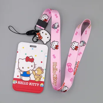 Sanrio Hello Kitty Kuromi Melody Карикатури PVC държач за карти Ученичка Аниме Периферна ремък Анти-загуба Анти-размагнитване Карта чанта