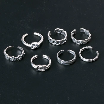 Ретро Toe пръстени комплект за жени 7бр / партида Антични сребро Knucle пръст пръстен регулируеми Anillos Femme Бохемия бижута аксесоари