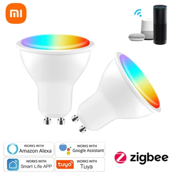 Xiaomi Tuya ZigBee GU10 WIFI интелигентни LED крушки RGB C + W бели димируеми лампи Интелигентен живот APP контролни крушки Voice Alexa/Google