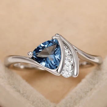 Huitan Noble жените синьо кубичен цирконий високо качество сребърен цвят лента сватбени пръстени годишнина подарък вечерно парти горещи бижута