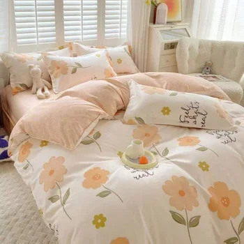 Pure Full Cotton Brushed 4 Piece BeddingSet Duvet Set Thickened Fitted SheetBed Sheet Quilt Cover Спално бельо Студентско общежитие