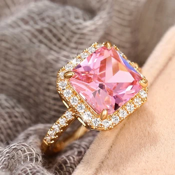 Huitan темперамент сладък розов CZ женски пръстени юбилейно парти лукс модерен женски аксесоари фантазия момичета подарък модни бижута