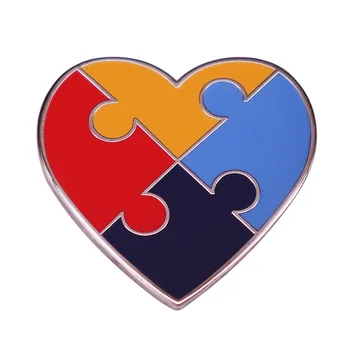 Многоцветна осведоменост за аутизма Значка за сърце пъзел щифт брошка Новост Поддръжка Подарък
