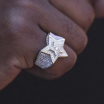 Златен цвят Big Star пръстен Bing Cz павиран Iced Out хип-хоп тежки пънк пръстени за жени мъже парти бижута