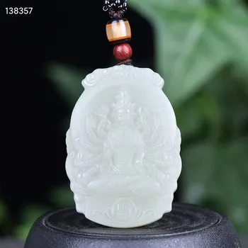 New Natural 100% истински бял хетиан нефрит гроб Guanyin висулка бижута огърлица благоприятен за жена мъж подаръци Благослови мира