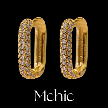 Mchic деликатен лъскав инкрустиран кубичен цирконий площад обръч обеци за жени злато сребърен цвят 14K недвижими покритие модерен бижута подарък