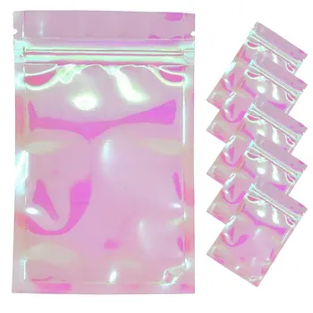 50-100pcs холографски дъга филм лазерна чанта запечатване цип заключване опаковка за DIY бижута на дребно бонбони нокти красота подарък торбички