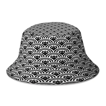 Meow Сладък котешки вълни Seigaiha Черно и бяло кофа шапка за жени Мъже Студенти Сгъваем Боб рибарски шапки Панама Cap
