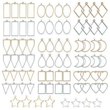 80 бр. Разнообразни отворени метални рамки за смола пресовани рамки Обеци и колиета за изработка на рамки (злато и сребро)