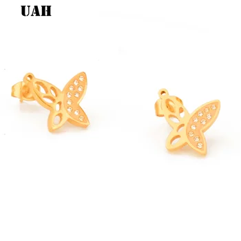 UAH Сладка пеперуда кубичен циркон малки обеци за жени деца деца бебе момичета златен цвят бижута Aros Oorbellen