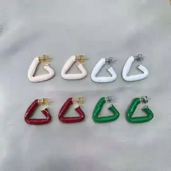 Зелен Кожен триъгълник обръч обеци за жени червено бели геометрични обеци луксозен дизайнер марка бижута качество Свети Валентин